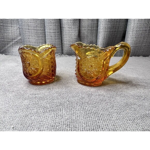 VTG Amber Miniature Glass Pitcher Creamer Toothpick Holder Lot - Picture 1 of 6